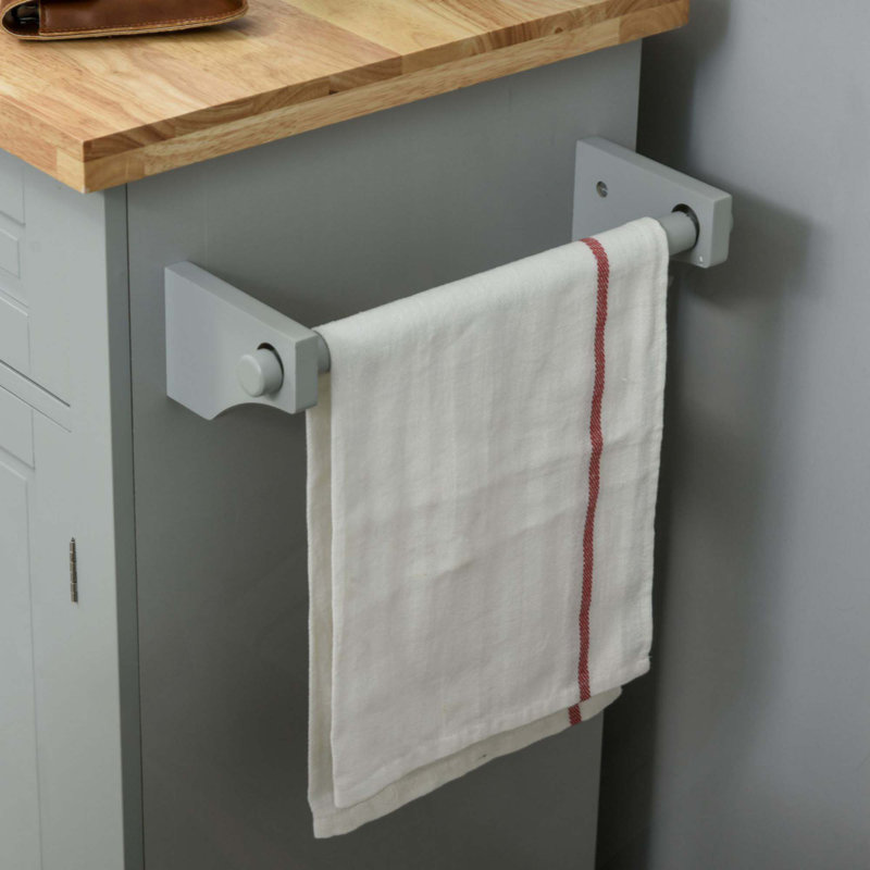 Kitchen Island On Wheels, Rolling Cart With Rubberwood Top, Spice Rack, Towel Rack And Drawers For Dining Room, Gray