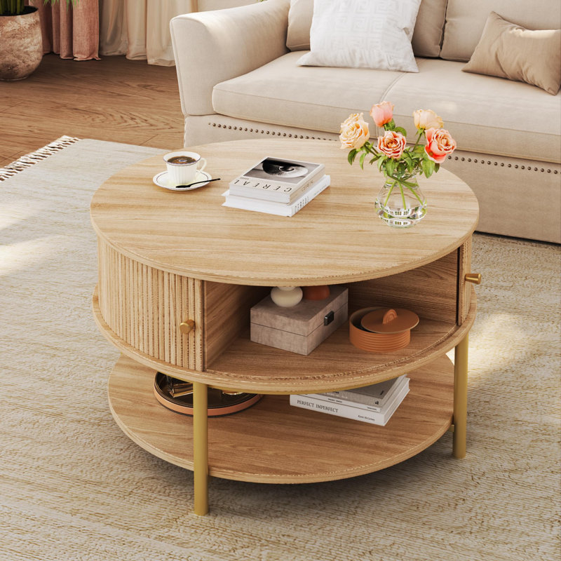 Table basse ronde de 23,6 po avec tablettes de rangement et armoire
