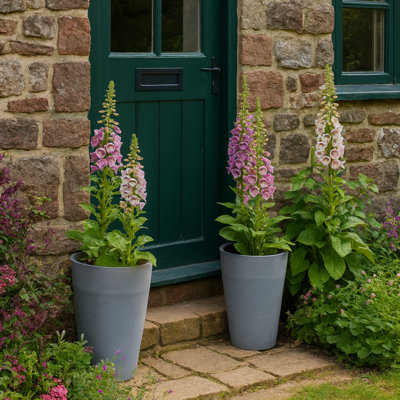 Steph Tall Round Plant Pot, Contemporary Concrete Effect Tall Planter, Round Indoor and Outdoor Vase Planter with Drainage Hole
