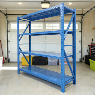 Étagère de garage légère à quatre niveaux, support de rangement réglable en métal, convient aux entrepôts et aux maisons, support de rangement en acier bleu