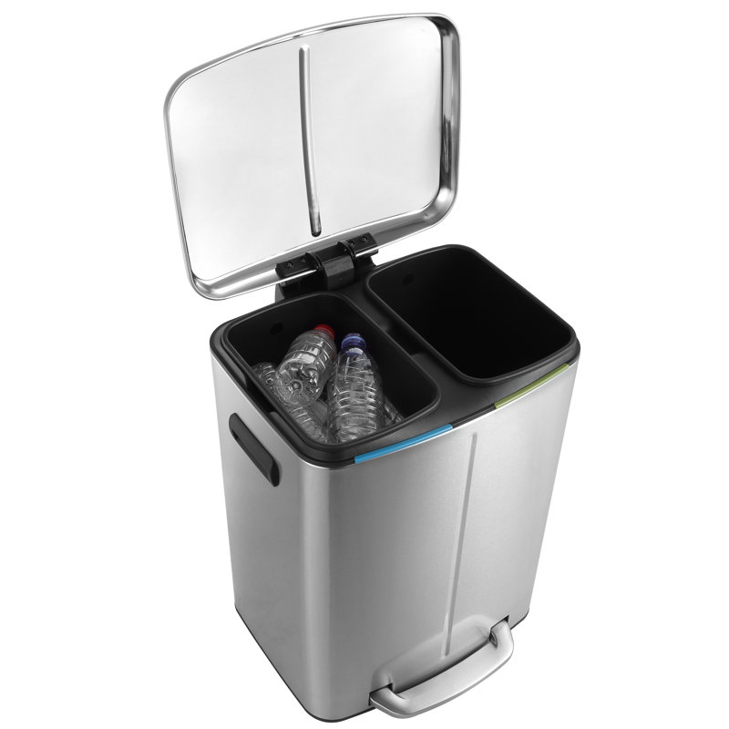 Step On Multi-Compartment Trash/Recycling Bins - 10.6 Gallons, Stainless Steel