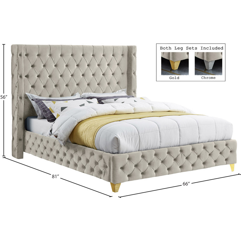 Dymonique Velvet Bed, Full, Cream Velvet