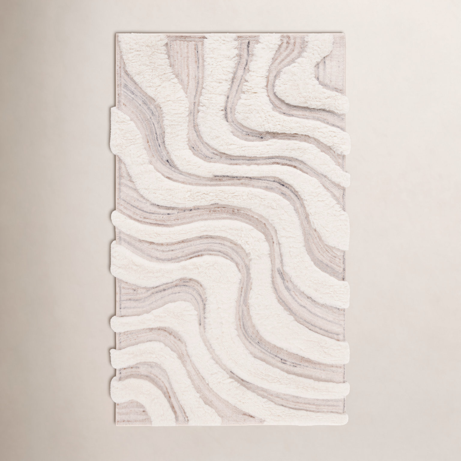 Beige Ivory Hand-Woven Abstract Wool Rug, Rectangle 3' x 5'