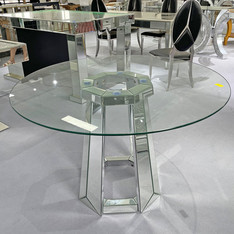 Table de salle à manger moderne en verre trempé rond minimaliste moderne, table en verre avec base ronde, table de cuisine