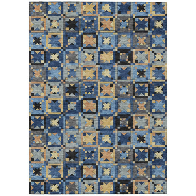 Machine Washable Indoor/Outdoor Chantille ACN2553 Patchwork Rug, 3' x 5', Navy