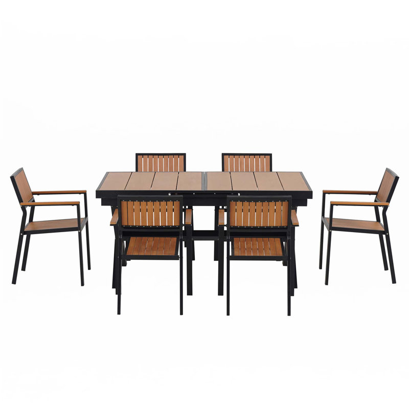Experience Outdoor Dining Freedom With A Flexible Set Including 6 Chairs And A Table That Extends From 62.9 To 82.6 Inches For Personalized Arrangements