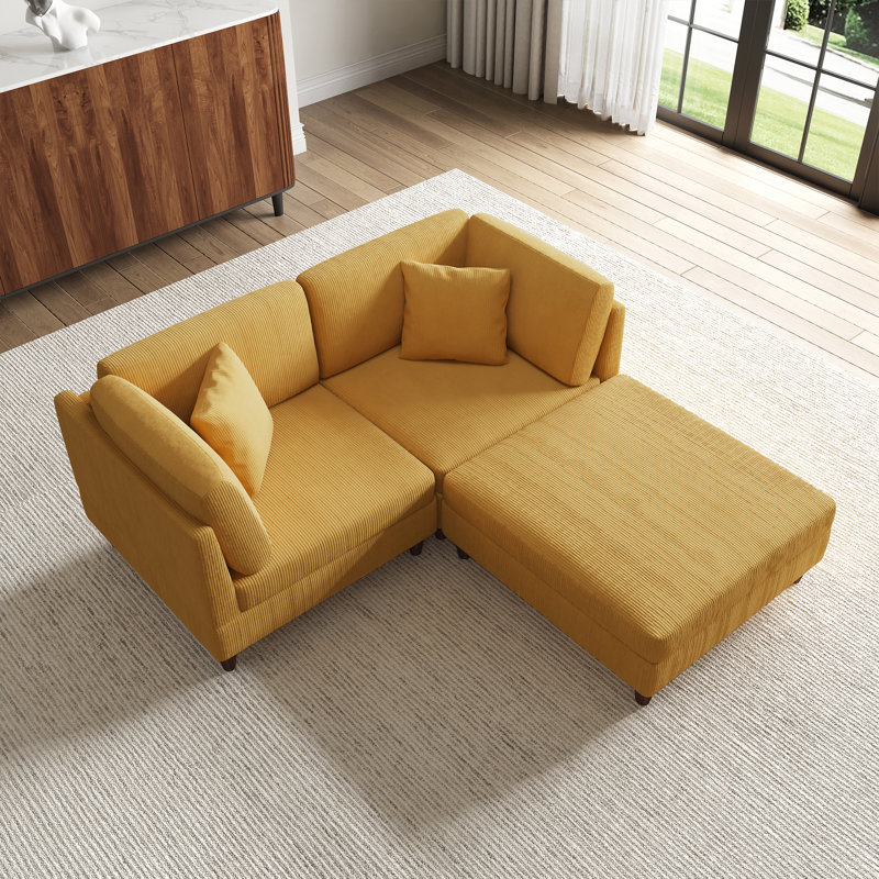 2 Seater Corduroy Corner Sofa , Orange Corduroy