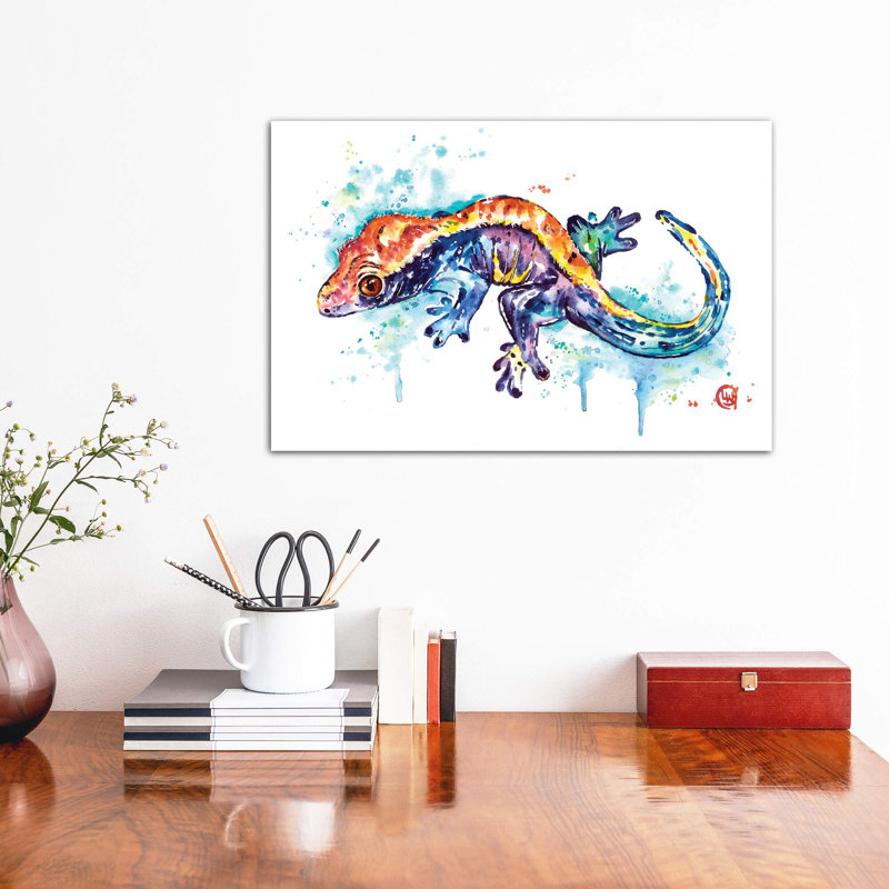 «Gecko» par Lisa Whitehouse - impression d'art graphique, H 26 po x l 40 po x 1,5 po, Toile tendue, Pas de tapis