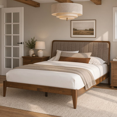 Bethelmie Solid Wood Upholstered Headboard King Bed Frame
