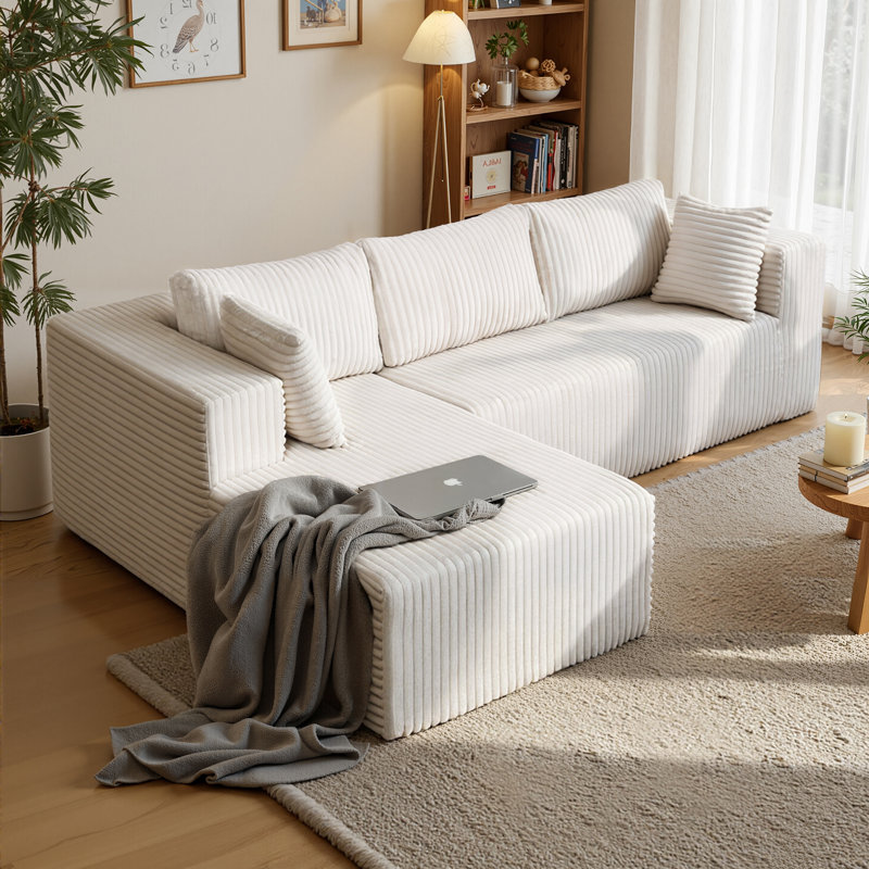 Canapé modulaire 105 po Cloud avec méridienne en L, revêtement en velours côtelé, assise profonde, rembourré par compression, aucun assemblage requis, mobilier moderne pour le salon