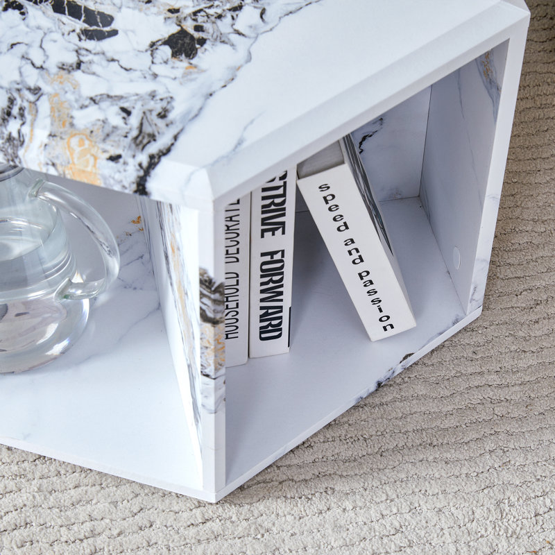 Hexagonal Coffee Table, White, 14" H x 25" W x 21.6" D