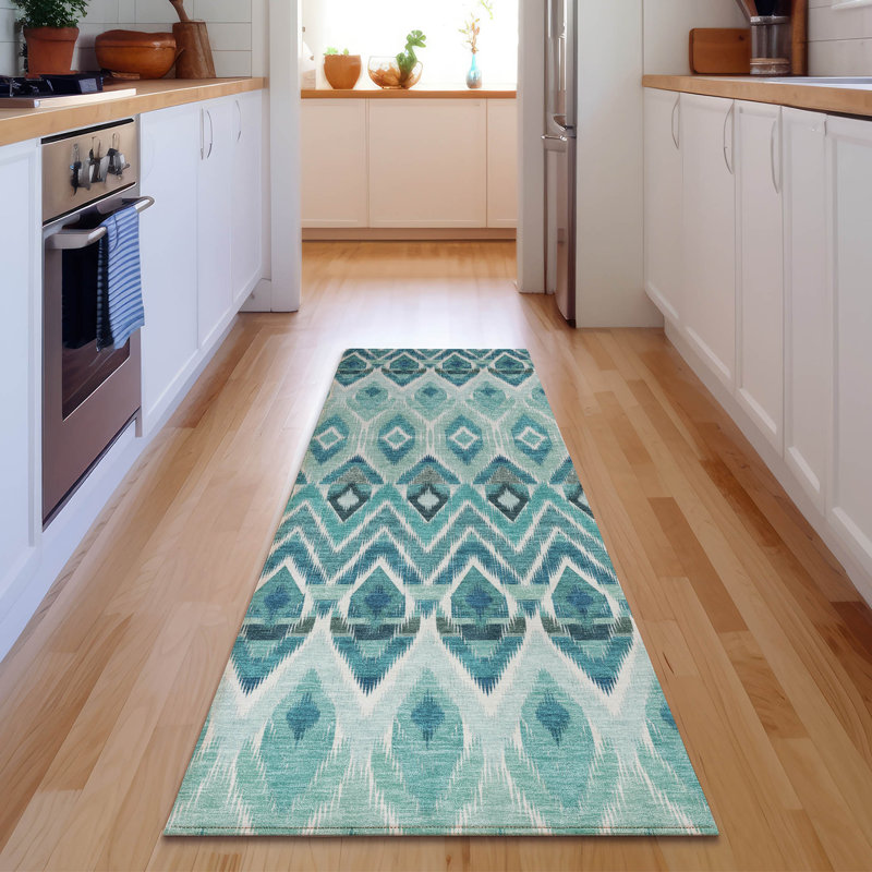 Premium Machine Washable Cerrito Teal Rug, Runner 2'3" x 7'6"