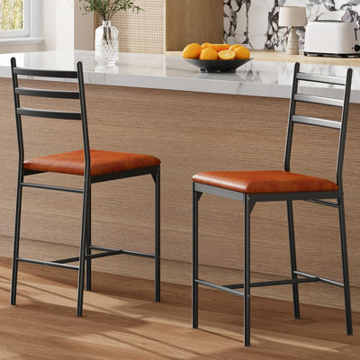 Ensemble de 2 tabourets de bar à hauteur de comptoir, chaises de bar ergonomiques rembourrées avec dossier, structure en métal pour comptoir de cuisine et îlot