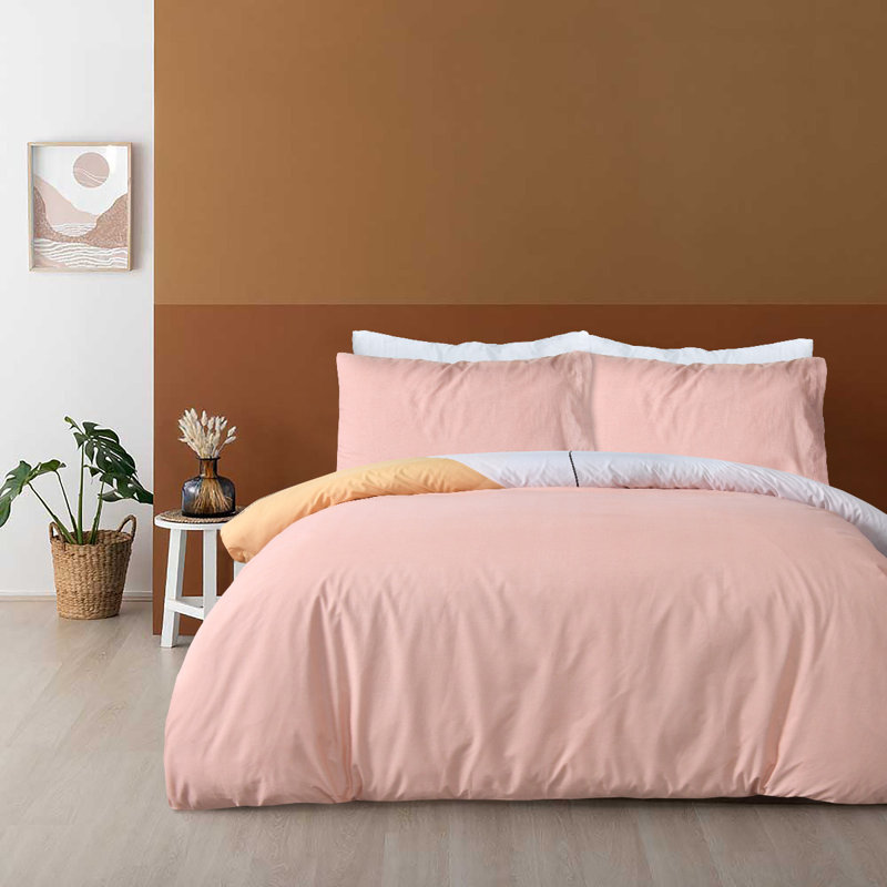 Karan Polyester Abstract Duvet Cover Set with Pillowcases, Single Duvet Cover + 1 Standard Pillowcase, Pink/Yellow/White