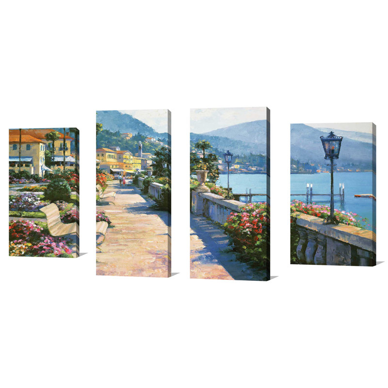 "Bellagio Promenade" par Howard Behrens, ensemble de 4 reproductions sur toiles, H 30 po x l 56 po x P 1 po