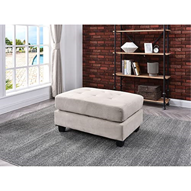 Liskeard Bella Tufted Rectangle Standard Ottoman, Microsuède vanille