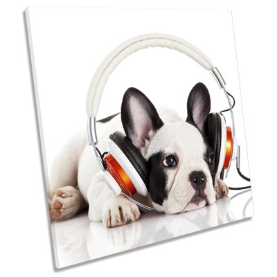 French Bulldog Puppy Music Picture - Wrapped Canvas Print