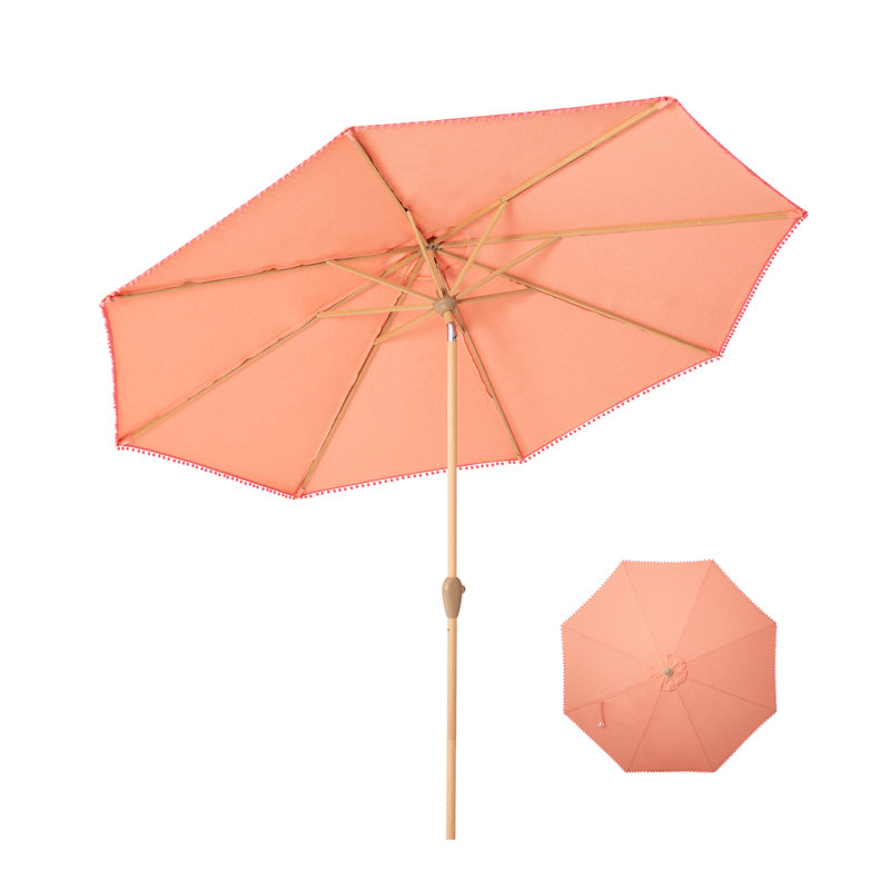 Parasol de patio à inclinaison automatique de 10 pi avec design boule blanche, parasol d'extérieur pour terrasse, cour, bord de piscine
