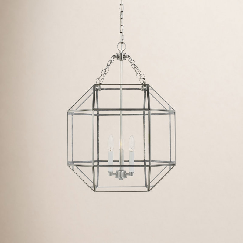 Luminaire suspendu géométrique à 3 lumières Reid, H 27,25 po x l 18,5 po x P 18,5 po, Transparent, Nickel brossé