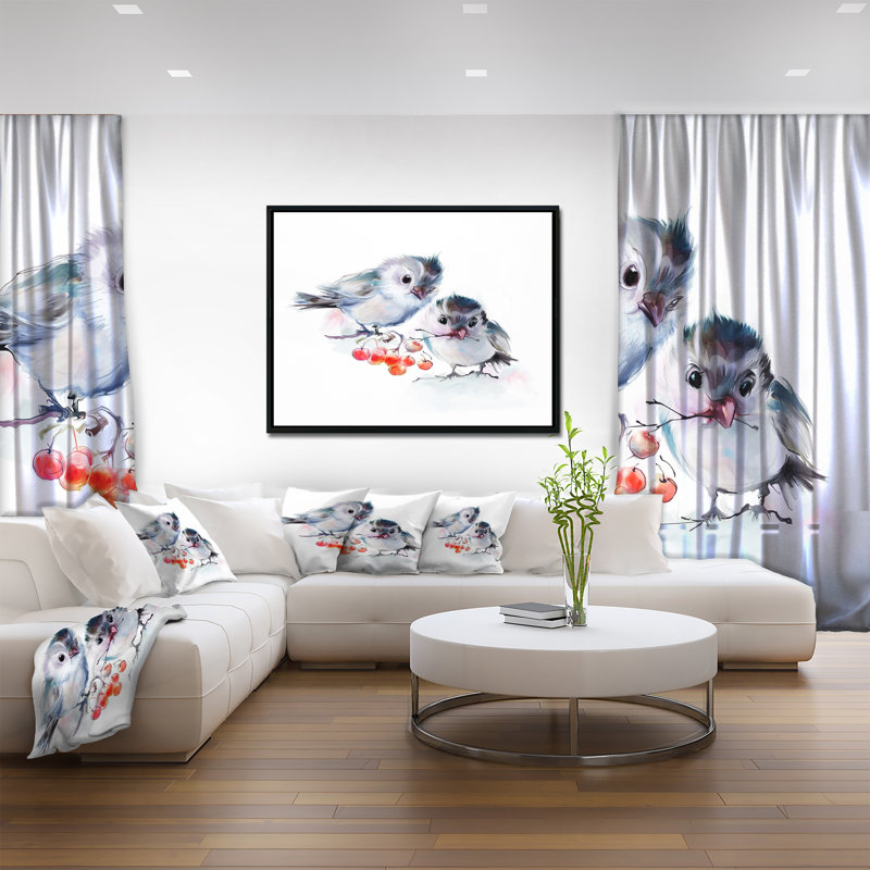 Oiseaux sur une branche avec des baies rouges - reproduction sur toile, H 30 po x l 40 po x P 1,5 po