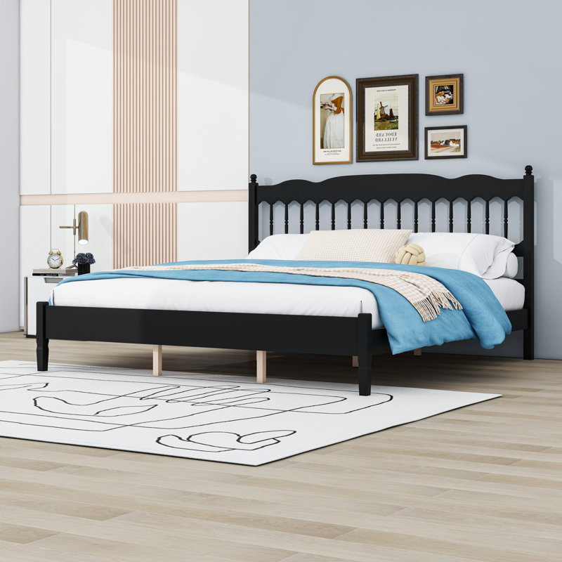 Lit plateforme avec lattes en bois, Black, King