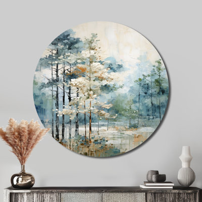 Haliee Pine Tree Enchanted Forest II - Floral Round Metal Art