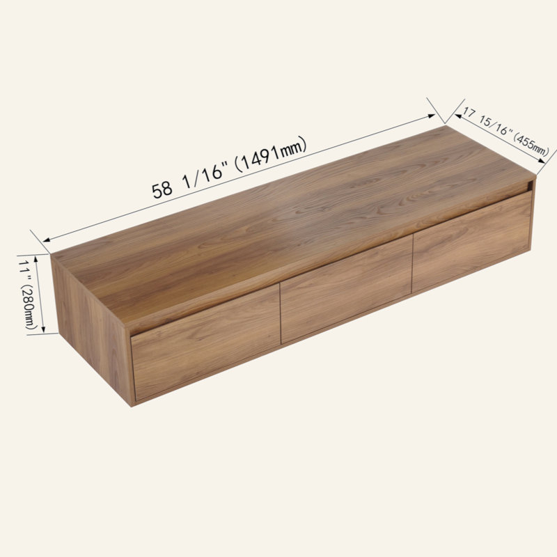 60" Floating Bathroom Vanity with Soft-Close Drawers - Modern Wall Mounted Storage Cabinet, Space-Saving Design (Vanity Only/No Sink)