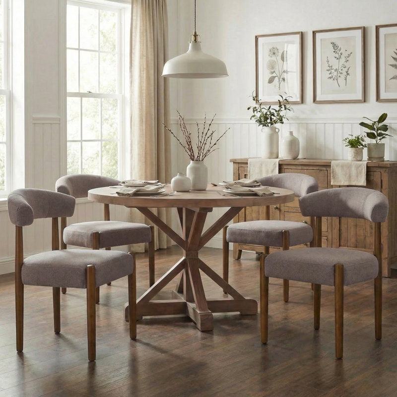 Ensemble de 4 chaises de salle à manger rembourrées, siège extra large de 20 po, confort moelleux profond, tissu moelleux, pieds en bois massif