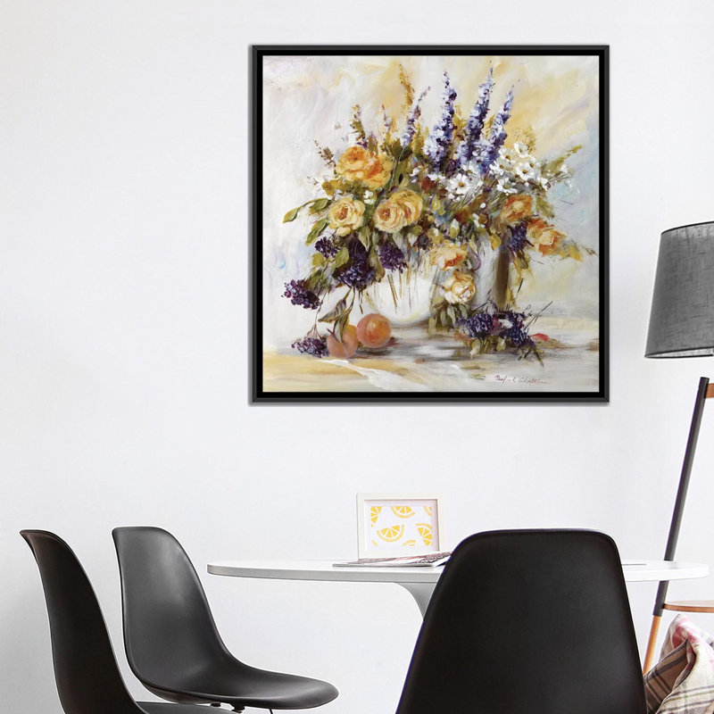 «Classico Flowers I», reproduction sur toile, H 18 po x l 18 po x P 1,5 po, Toile encadrée noire, Pas de tapis