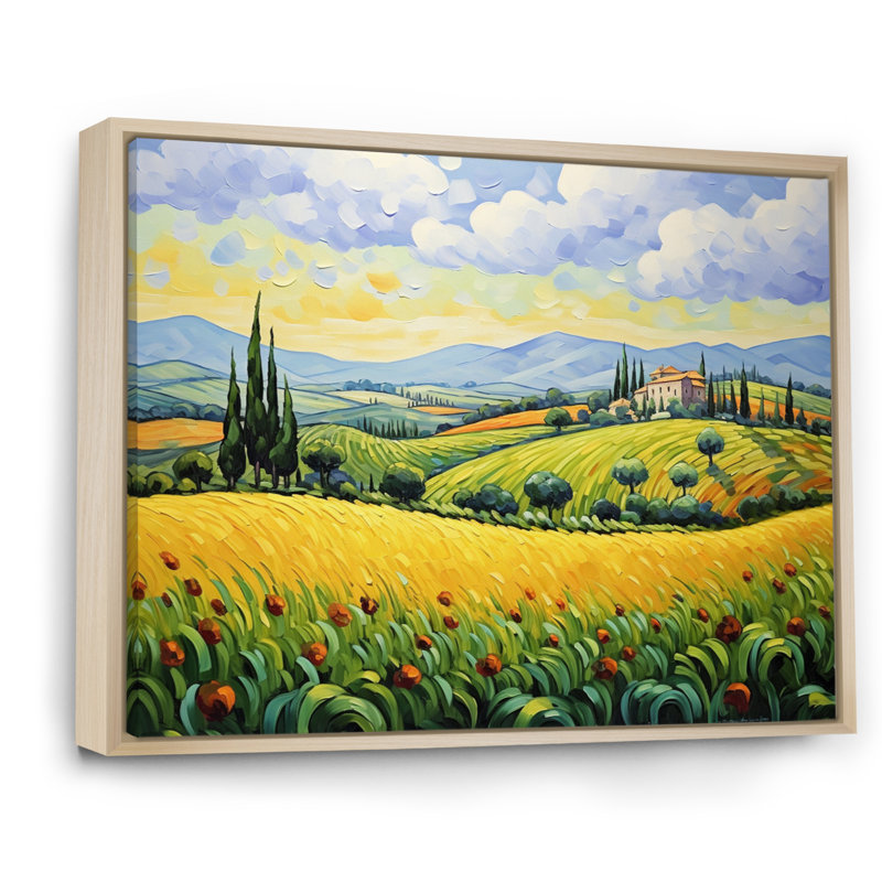 Vangogh Rolling Hills II - Vangogh, art encadré, H 12 po x l 20 po x P 1 po, Cadre naturel flottant