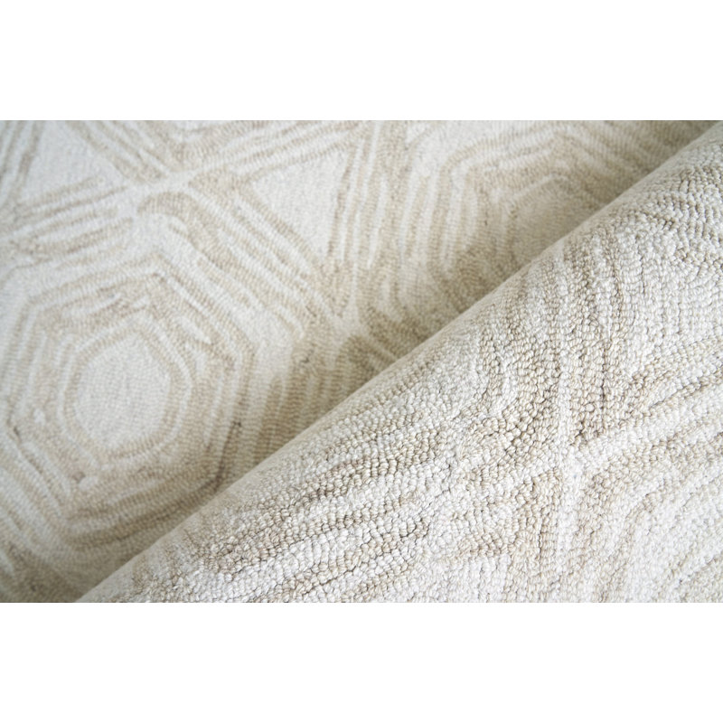 Caprice Wool Geometric Area Rug, Rectangle 5' x 8', Ivory/Dark Blue
