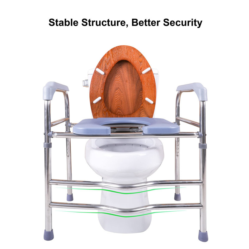 Adjustable Height Gray and Red Steel Raised Toilet Seat