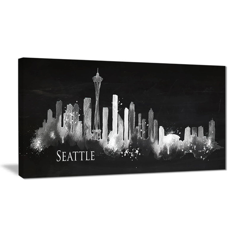 « seattle dark silhouette », reproduction d’impression sur toile, H 16 po x l 32 po x P 1 po