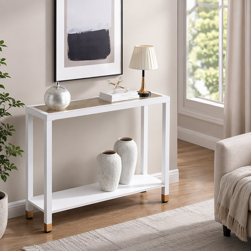 Console à 2 niveaux, table basse, White+Gold / White, White+Gold, White