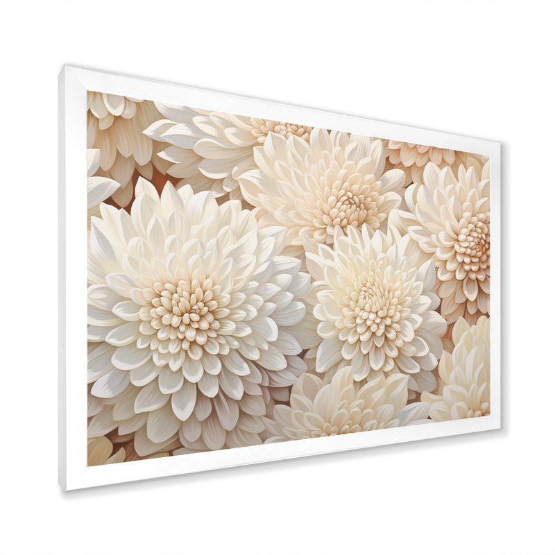 «Pure White Chrysanthemums Mosaic I», reproduction sur toile, H 12 po x l 20 po x P 1 po, Cadre simple blanc