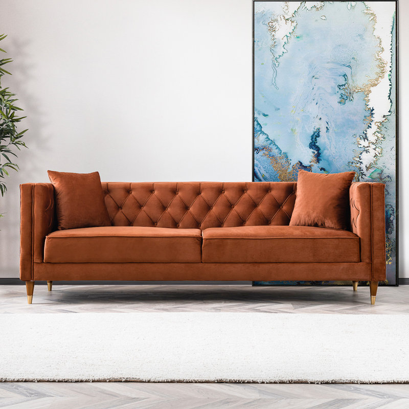 Canapé en velours avec coussin réversible 91 po Menorca, Orange brûlé