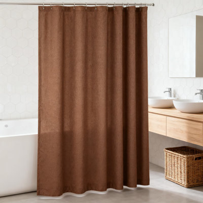 Natural Linen Blend Shower Curtain For Bathroom, Textured Fabric With Weighted Hem And Water-Repellent Coating, Farmhouse Decor With Rust-Resistant Grommets And Hooks Included