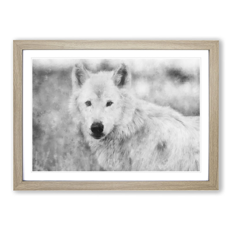 White Wolf - Picture Frame Painting, 36cm H x 48cm W x 2cm D, Oak Framed