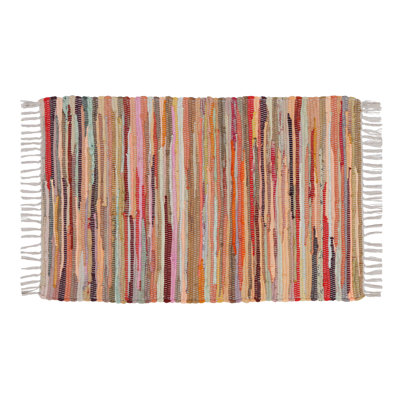 Handmade Multicolor Cotton Rug 24X36" | 2X3' - Washable, Reversible, With Tassels For Living Room & Entryway