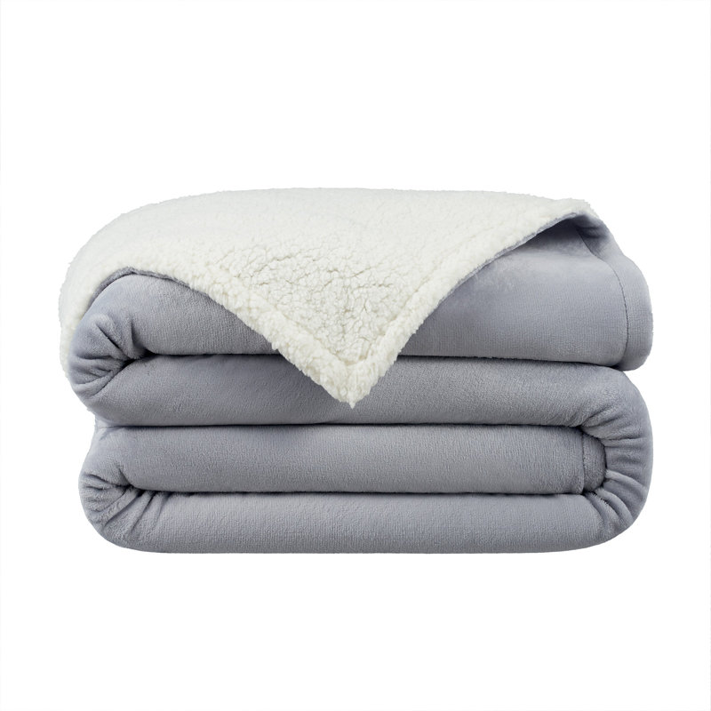 Gray Plush Mink Velvet and Faux Shearling Reversible Queen Blanket