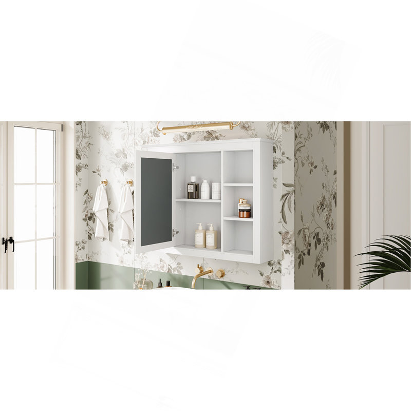 Armoire à pharmacie de 35 po x 27,5 po, armoire de rangement murale pour salle de bain, armoire murale moderne avec miroir, armoire à miroir avec 6 tablettes ouvertes (meuble-lavabo non inclus)