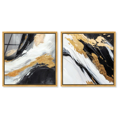 Dynamic Golden Flow Duo Framed Acrylic Print Gold Boho Wall Art Set by Art Remedy, White Frame, 20 x 20