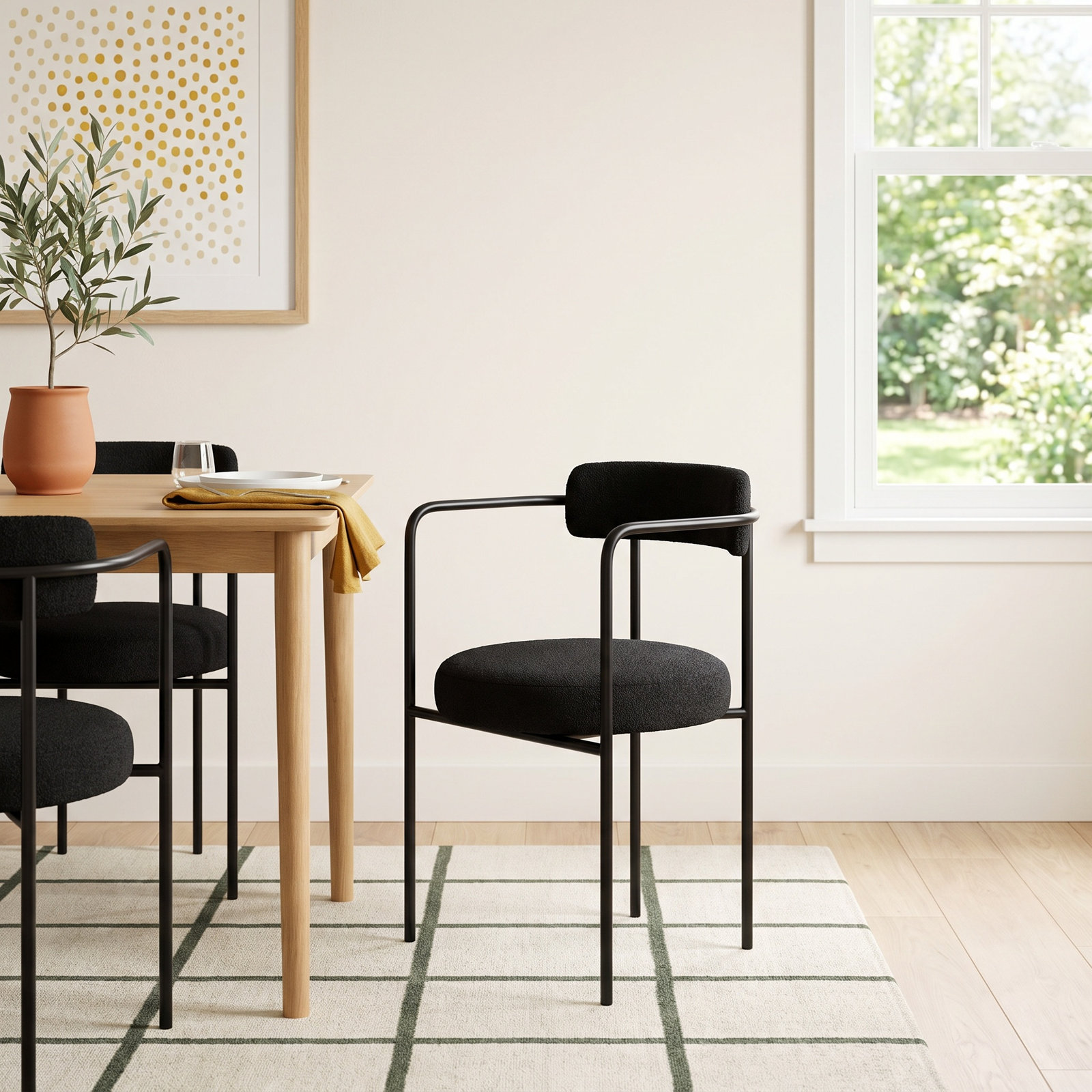 Liana Dining Armchair, Black Boucle