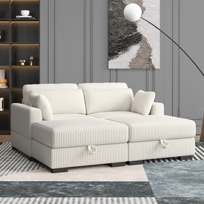 Causeuse rembourrée en velours côtelé 70,8 po, Gris clair