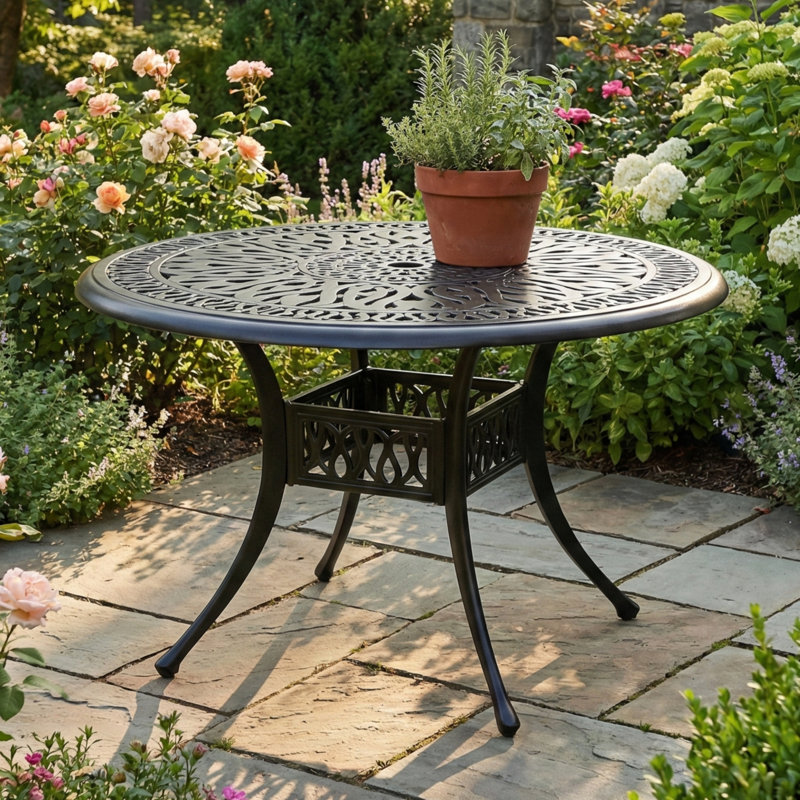 Round Outdoor Dining Table With Umbrella Hole , 100cm cm W 100cm cm D