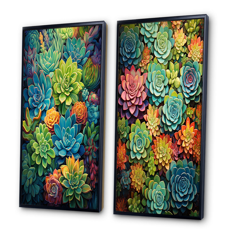 «Succulents Succulent Mosaic», 2 pièces, Cadre noir, H 40 po x l 40 po
