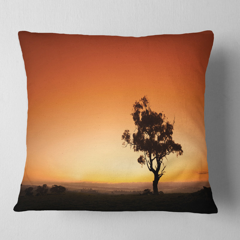 Coussin Sunrise avec arbre solitaire, 16 po x 1 po, Coussin décoratif