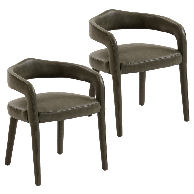 Modern Faux Leather Dining Chair, Set of 2, Moss