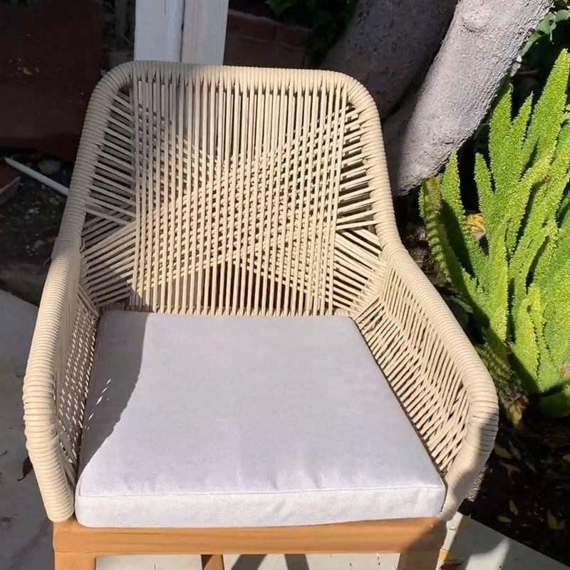 Almontiser Outdoor 24'' Counter Stool With Waterproof Wear Cushion, Teak