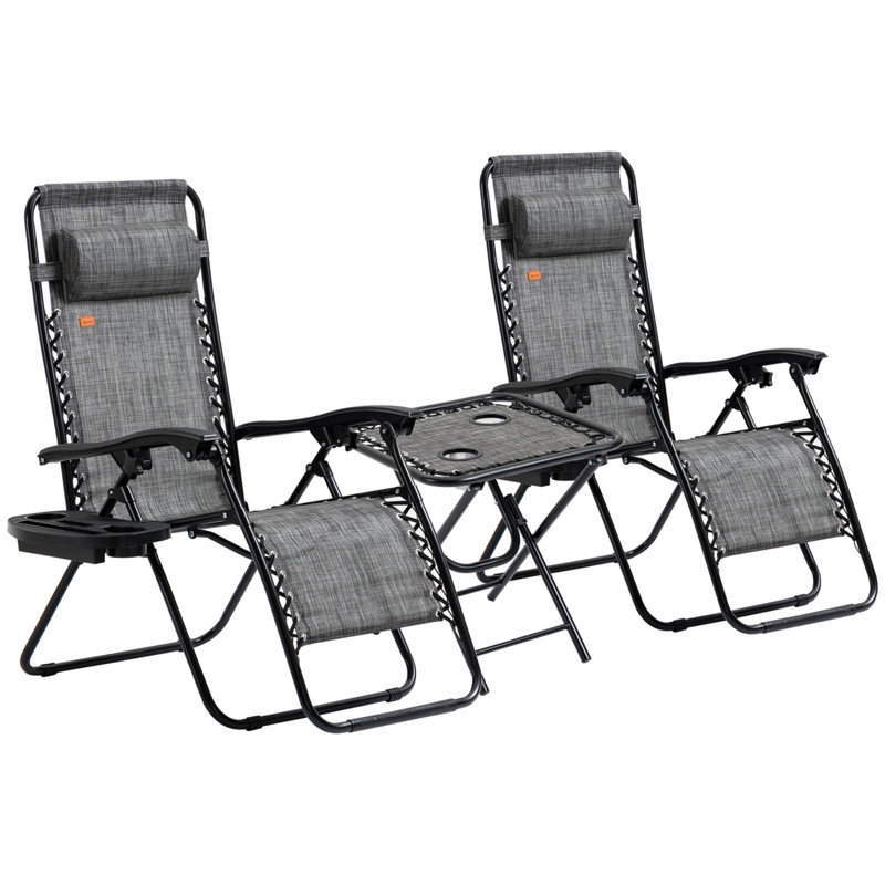 Outsunny Zero Gravity Chair Set With Side Table, Grey, Patio Set, Patio Seating Set, Conversation Set, Grey